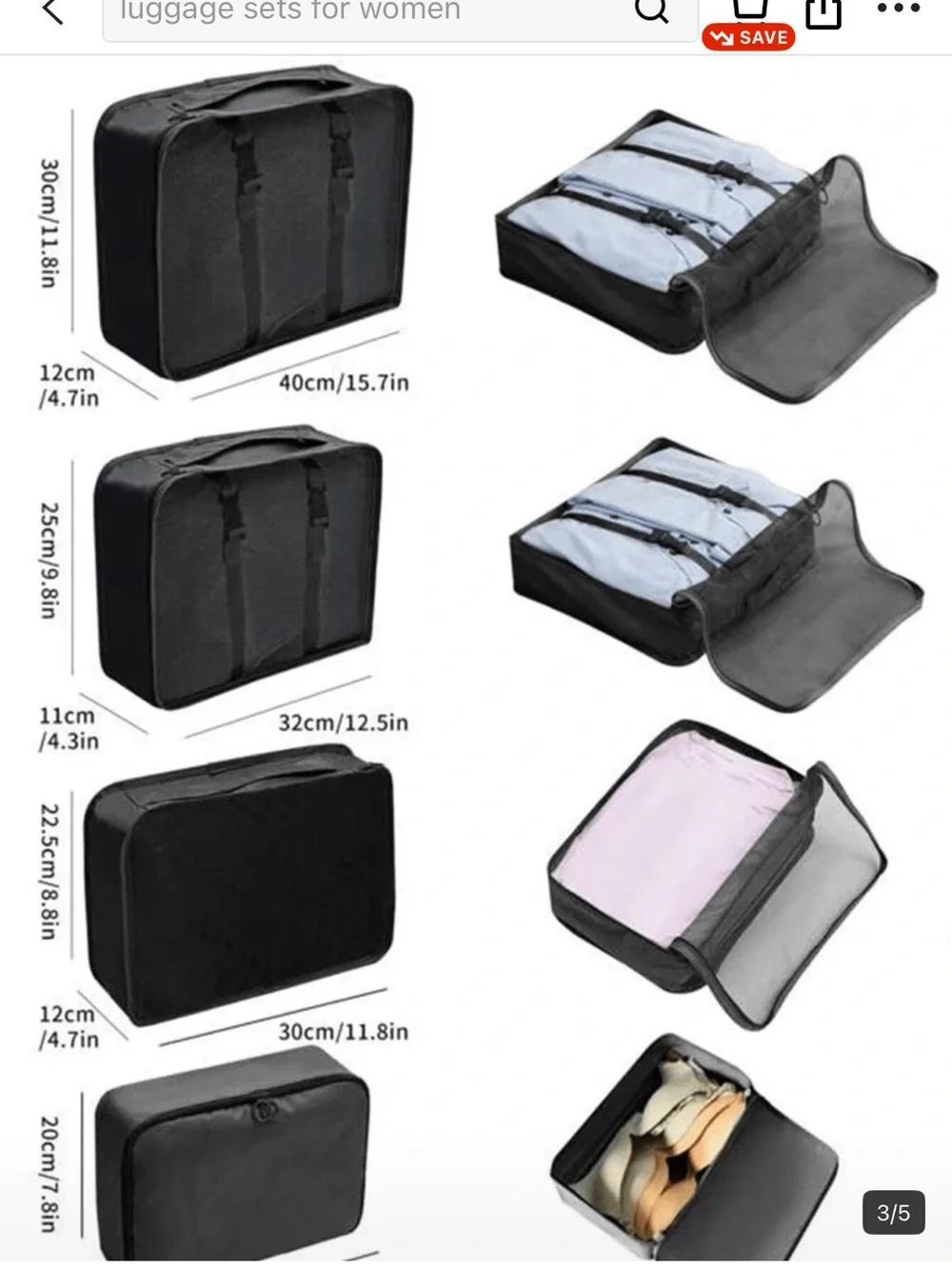 SHEIN Black Travel Packing Cube & Organizer Set 11 pieces new